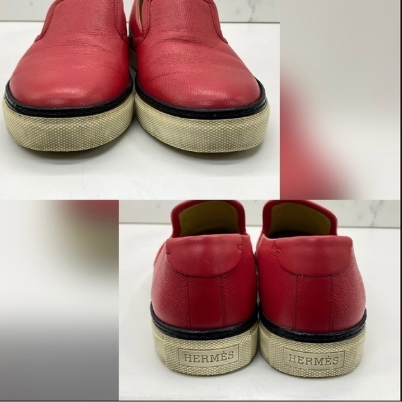 HERMES Kick Slip-On Sneakers Epsom Rouge 38.5 main image 5